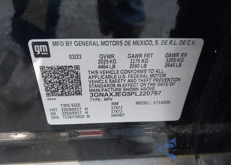 2023 Chevrolet Equinox Fwd 2Fl из США, поврежденный, VIN 3GNAXJEG5PL220797